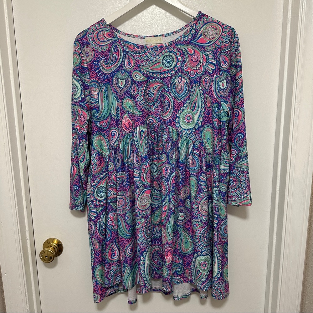 Simply Southern Top Baby Doll Paisley 3/4 Sleeve Soft Stretch Knit Tunic XL
